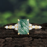 Timeless Emerald Cut Natural Moss Agate Engagement Ring